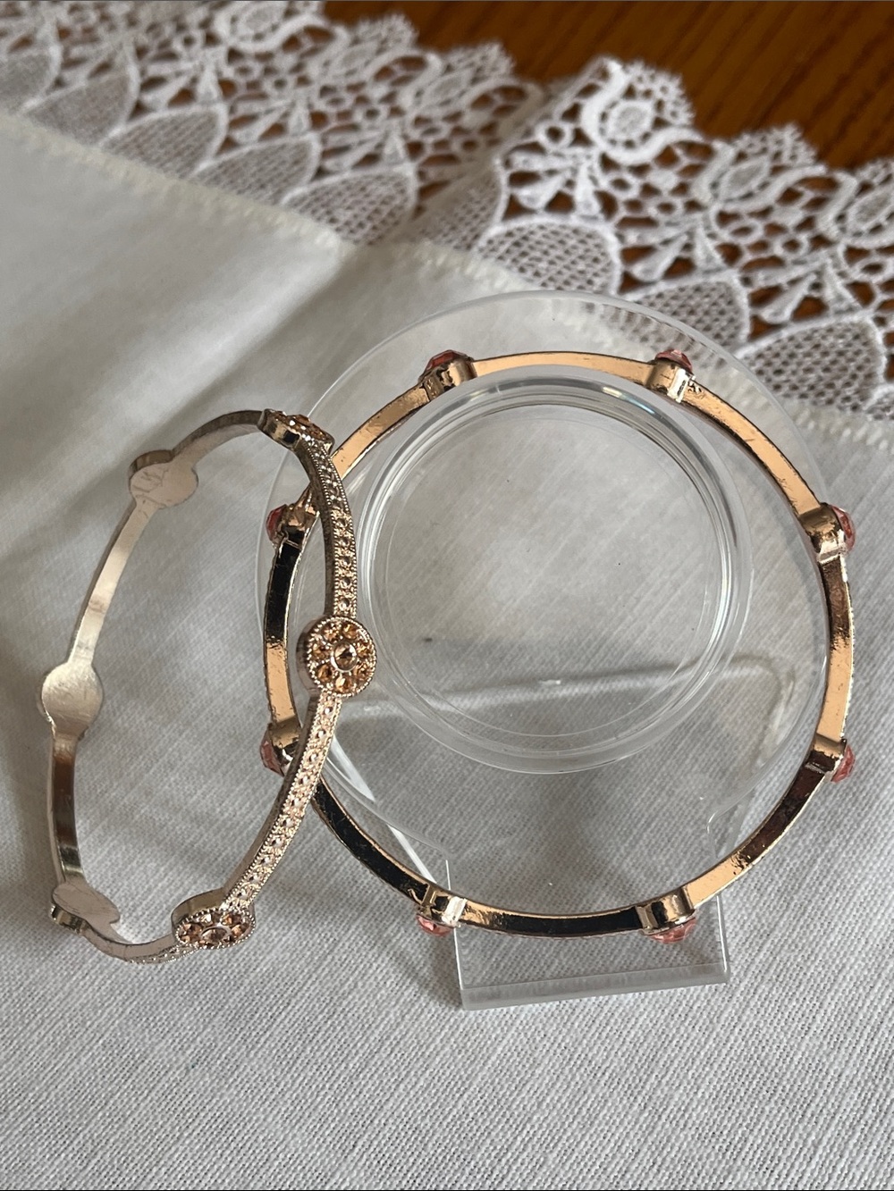 Duo Bangle Set In Rose Gold-Tone With Rhinestones - Picture 9 of 11